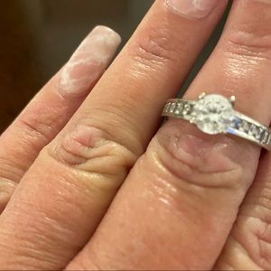 AMG 925 Round Center Cubic Zirconia with Side Accents Engagement Ring